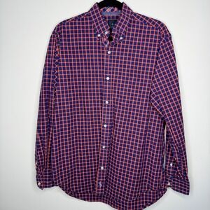 Tailorbyrd Collection‎ Mens Large Purple Orange Check Cotton Button Down Shirt